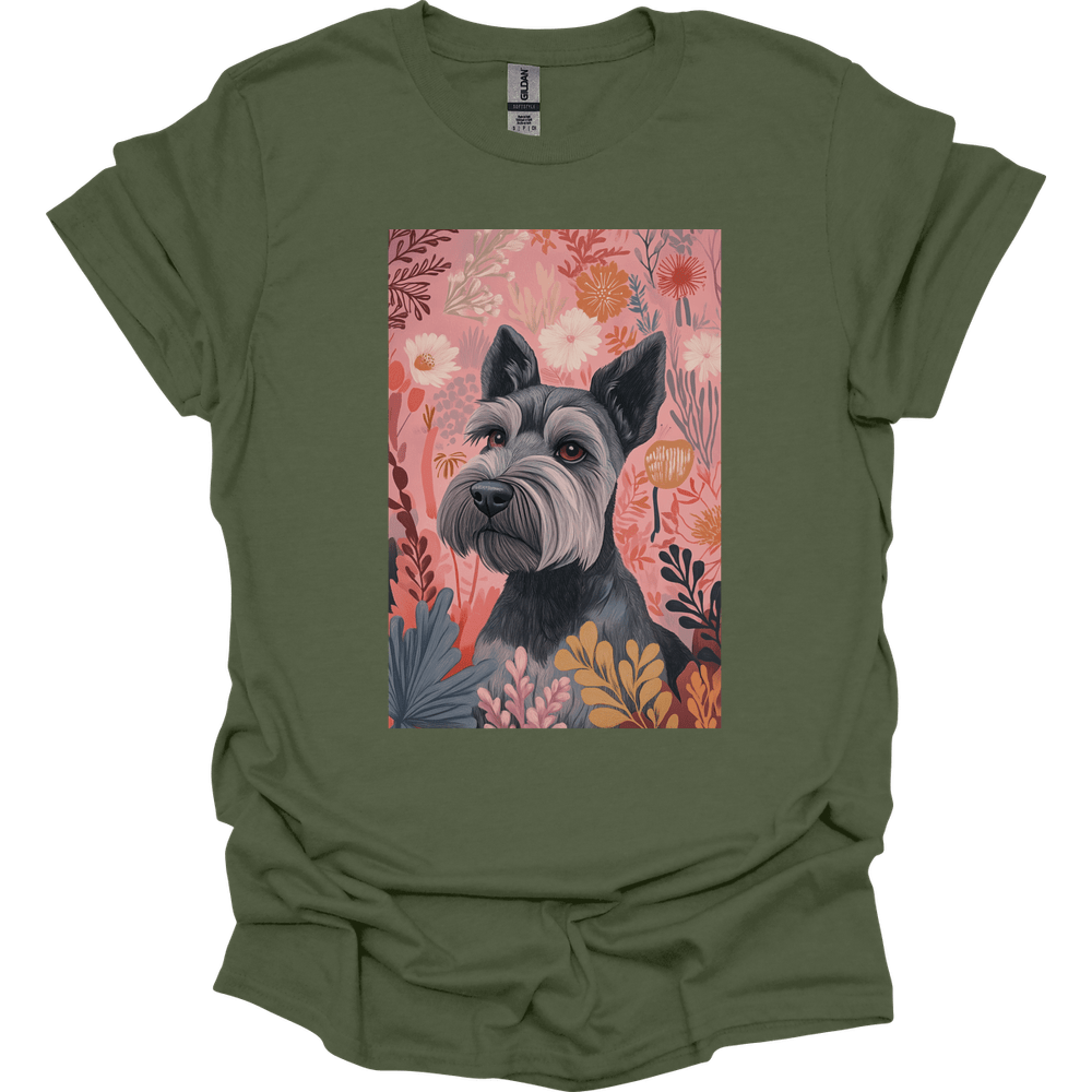 Miniature Schnauzer - Boho Dog T-Shirt - Military Green