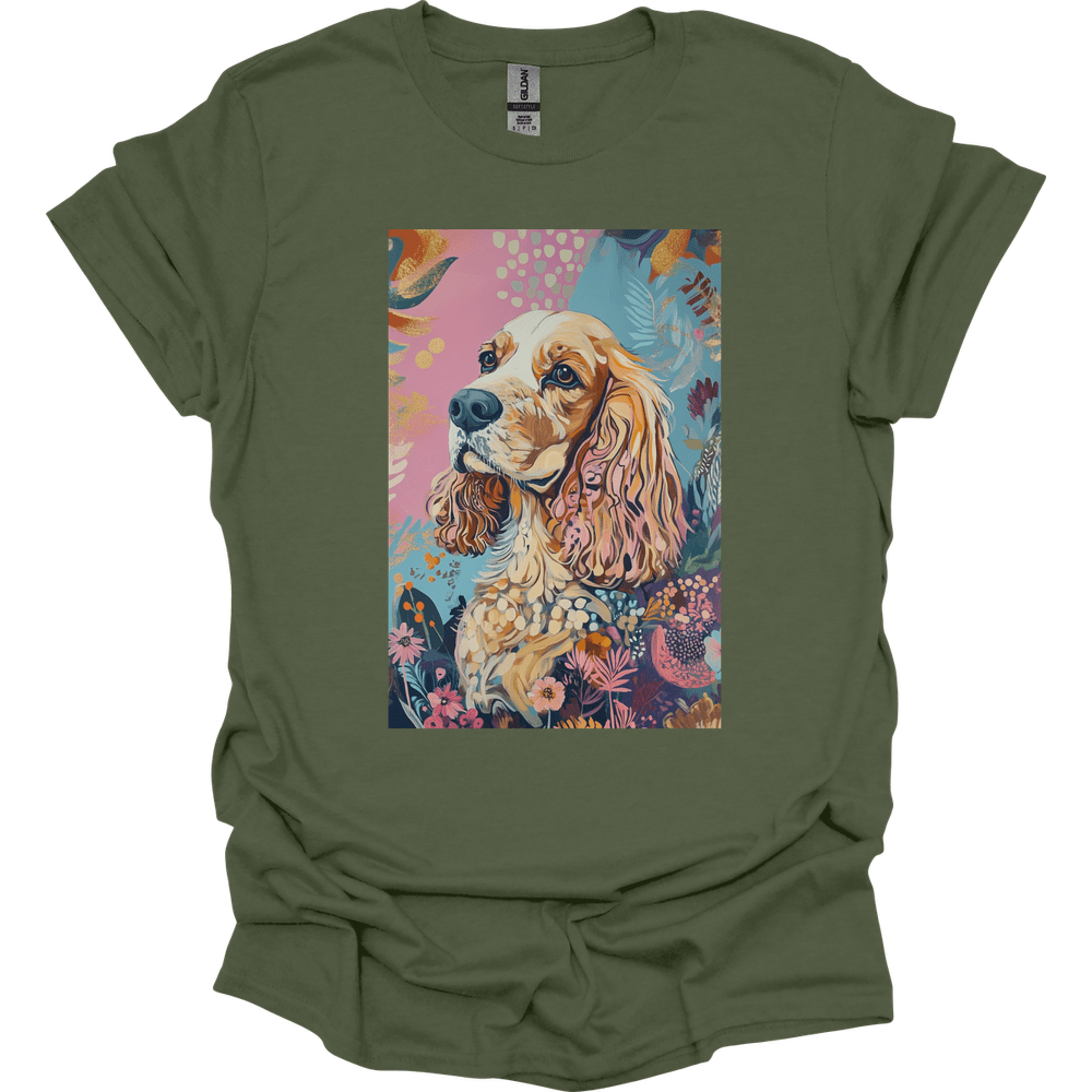Cocker Spaniel - Boho Dog T-Shirt - Military Green