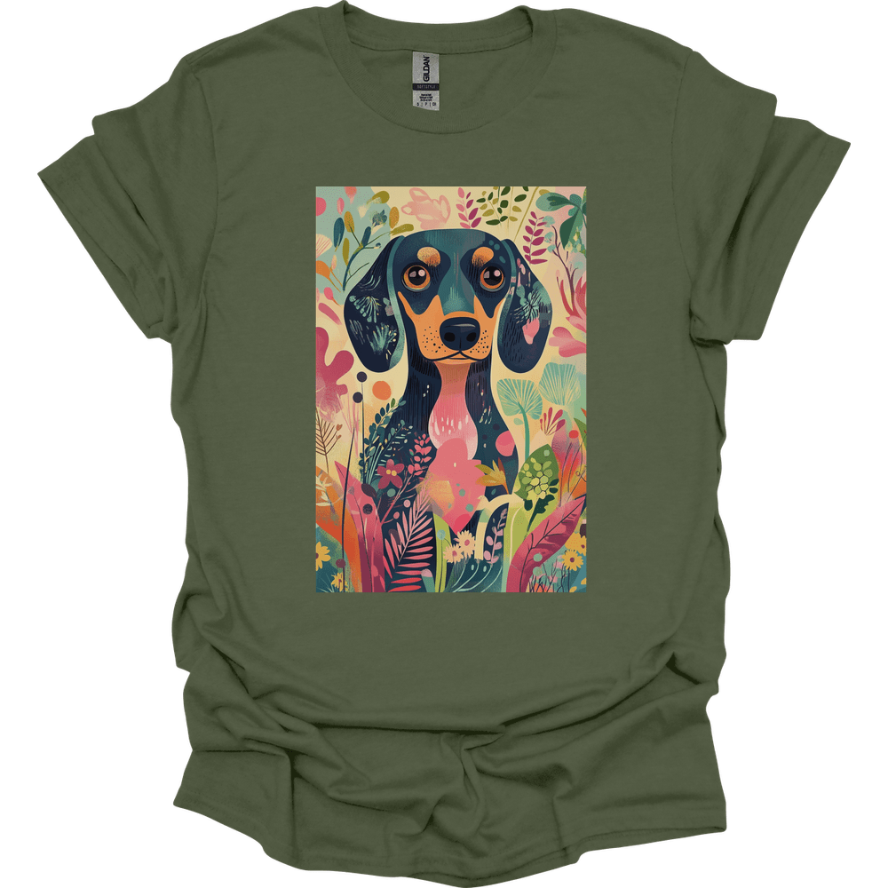 Dachshund - Boho Dog T-Shirt - Military Green