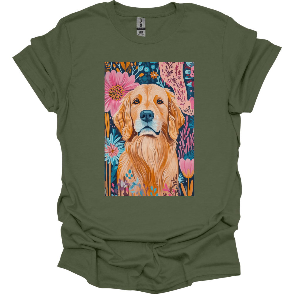 Golden Retriever - Boho Dog T-Shirt - Military Green