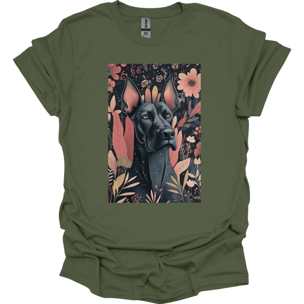 Great Dane - Boho Dog T-Shirt - Military Green