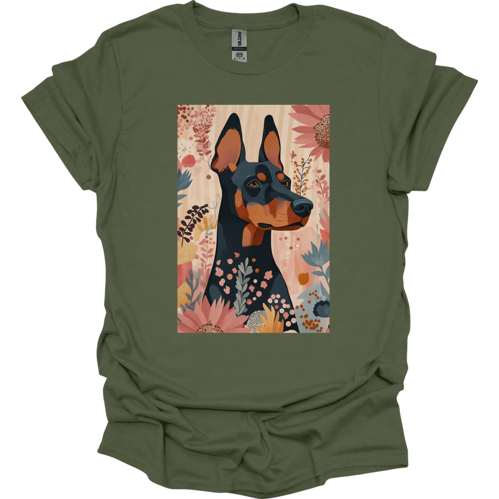 Doberman - Boho Dog T-Shirt - Military Green