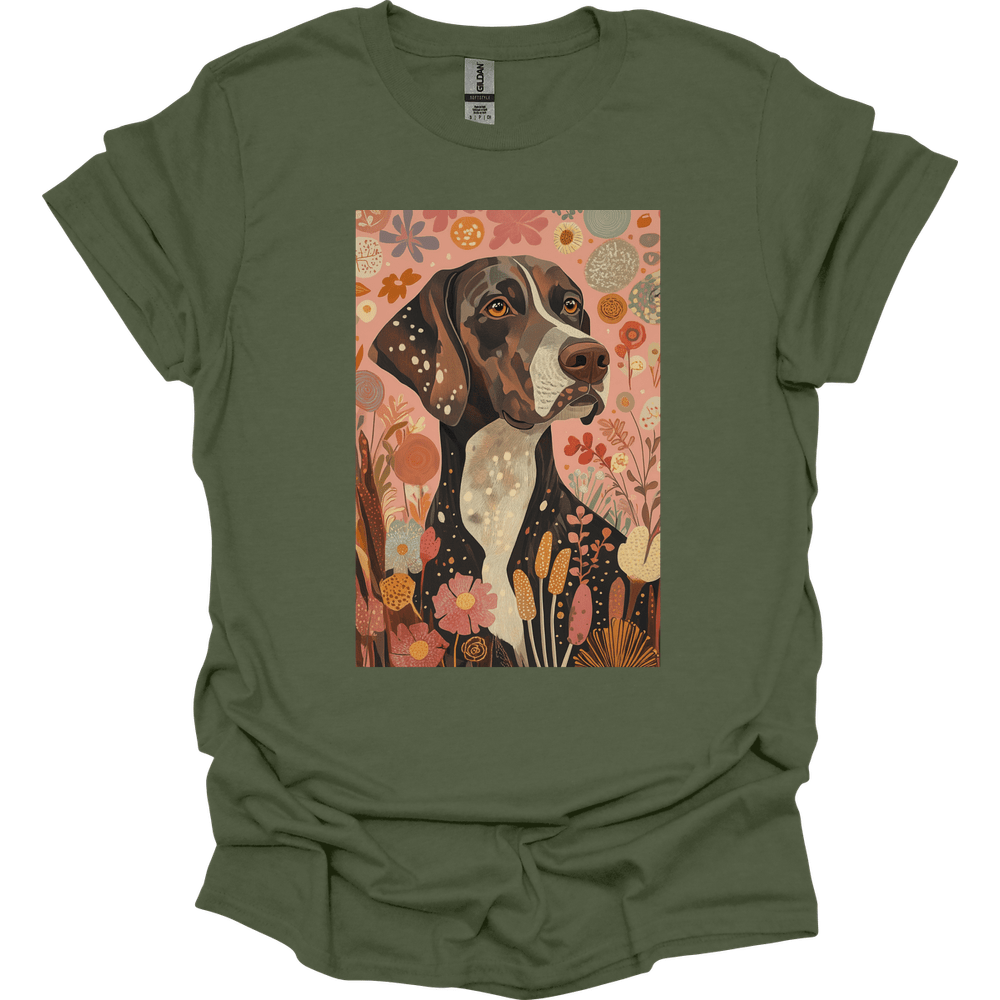 German Shorthaired Pointer - Boho Dog T-Shirt - Military Green