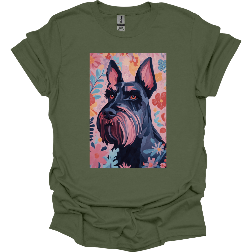 Giant Schnauzer - Boho Dog T-Shirt - Military Green