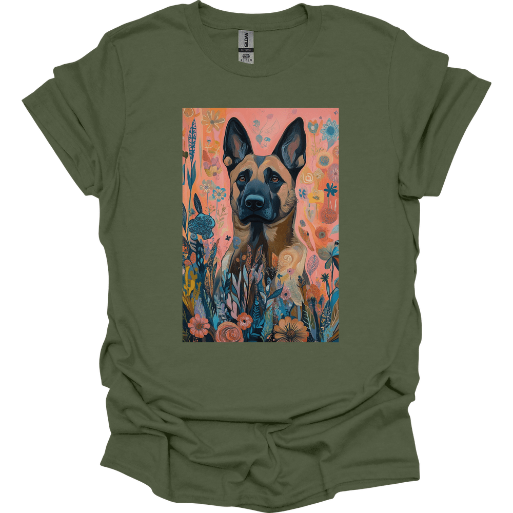 Dutch Shepherd - Boho Dog T-Shirt - Military Green