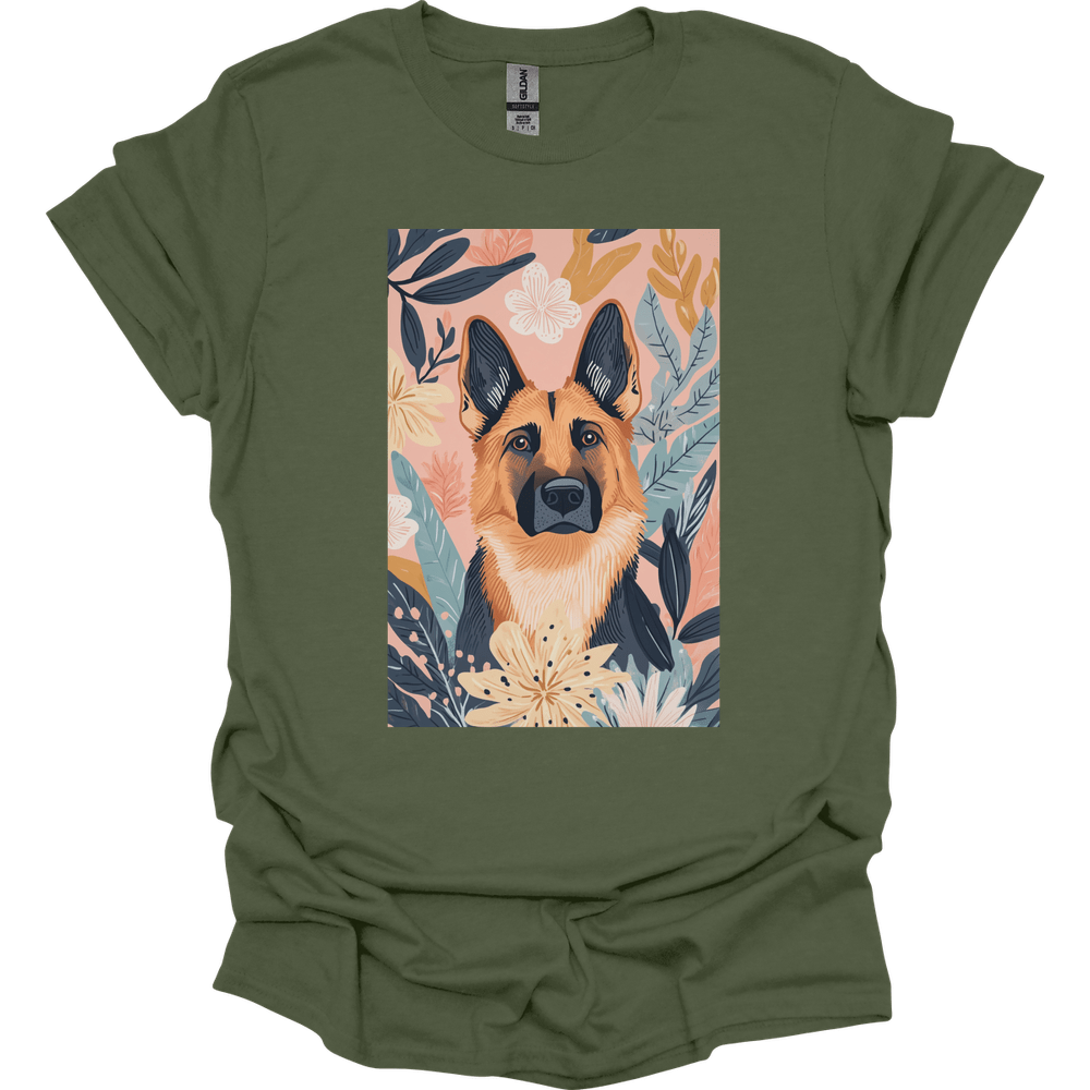 German Shepherd - Boho Dog T-Shirt - Military Green