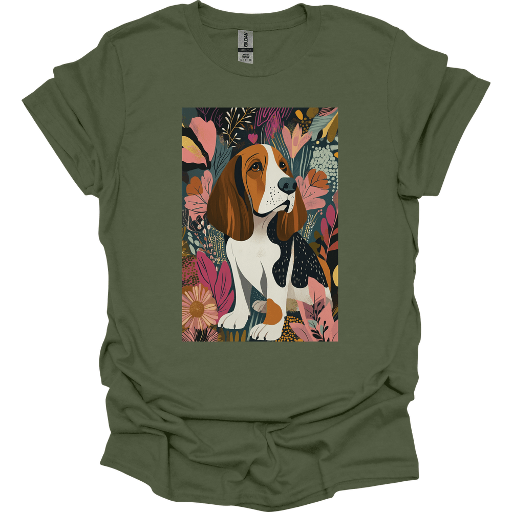 Basset Hound - Boho Dog T-Shirt - Military Green