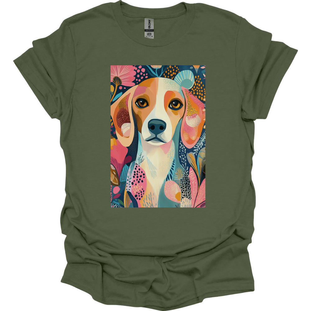 Beagle - Boho Dog T-Shirt - Military Green