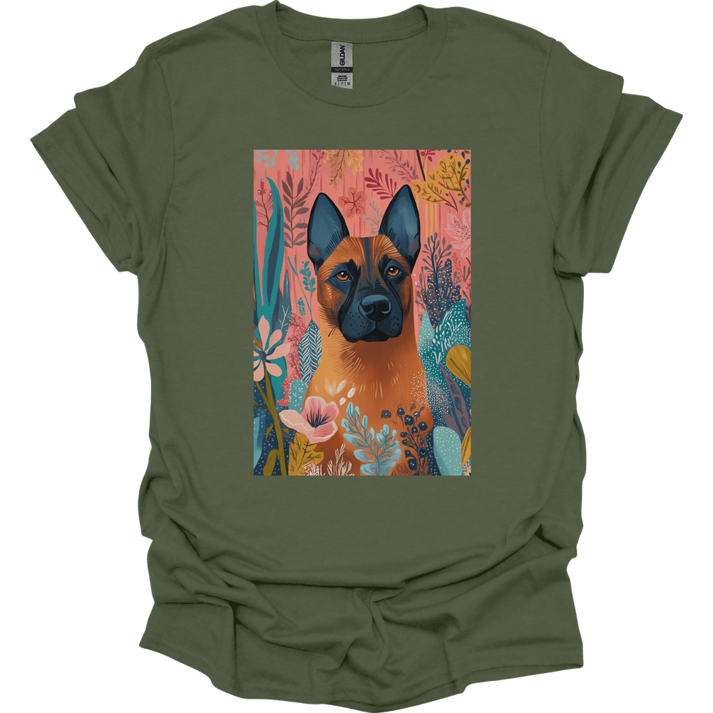 Beligian Malinois - Boho Dog T-Shirt - Military Green