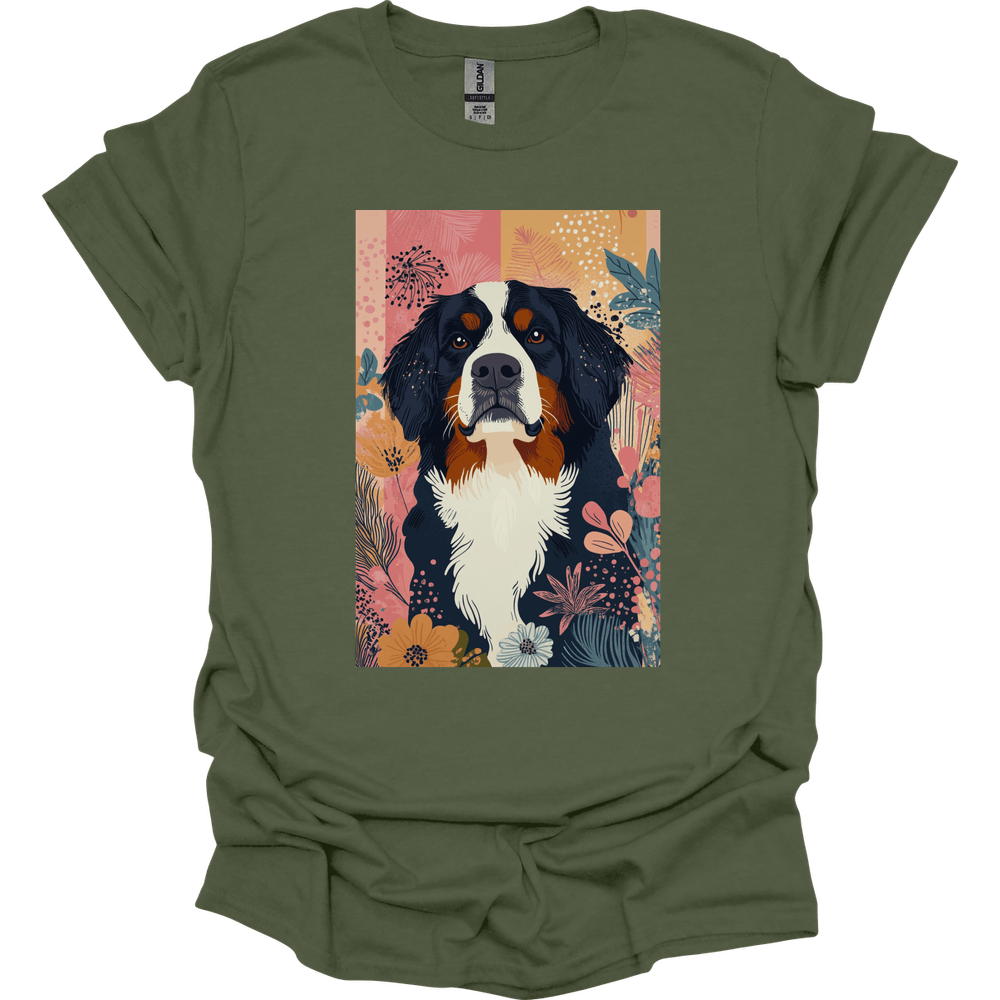Bernese Mountain Dog - Boho Dog T-Shirt - Military Green