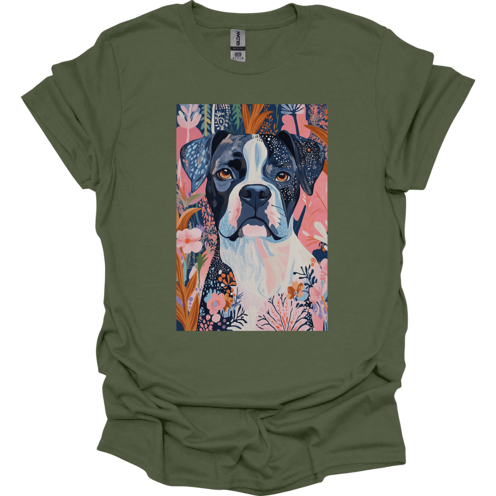 Boxer - Boho Dog T-Shirt - Military Green