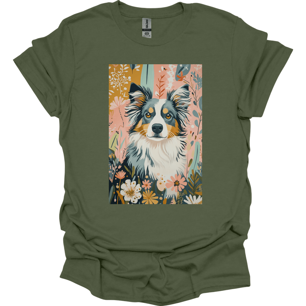 Australian Shepherd - Boho Dog T-Shirt - Military Green