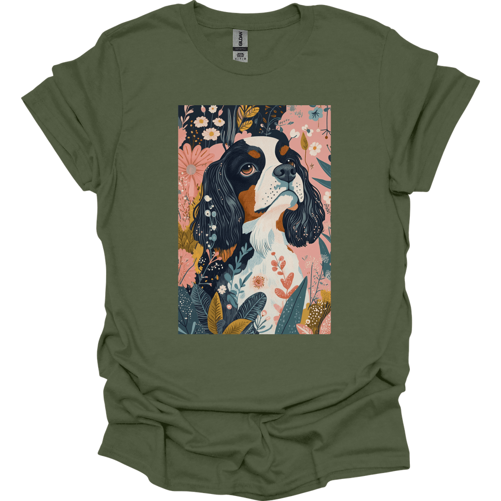 Cavalier King Charles Spaniel - Boho Dog T-Shirt - Military Green