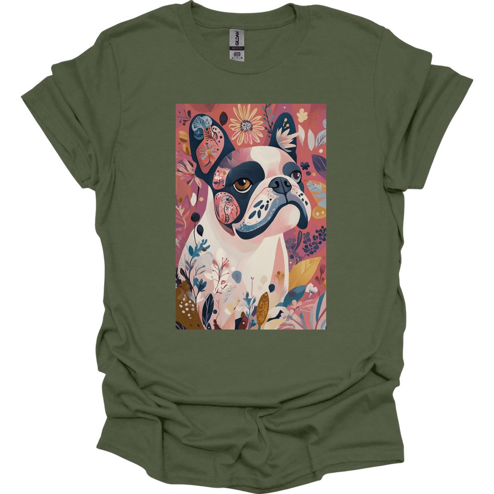 Bulldog - Boho Dog T-Shirt - Military Green