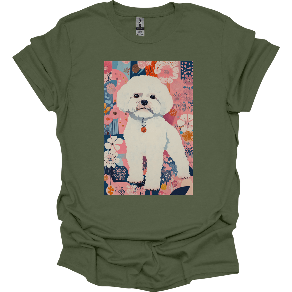 Bichon Frise - Boho Dog T-Shirt - Military Green