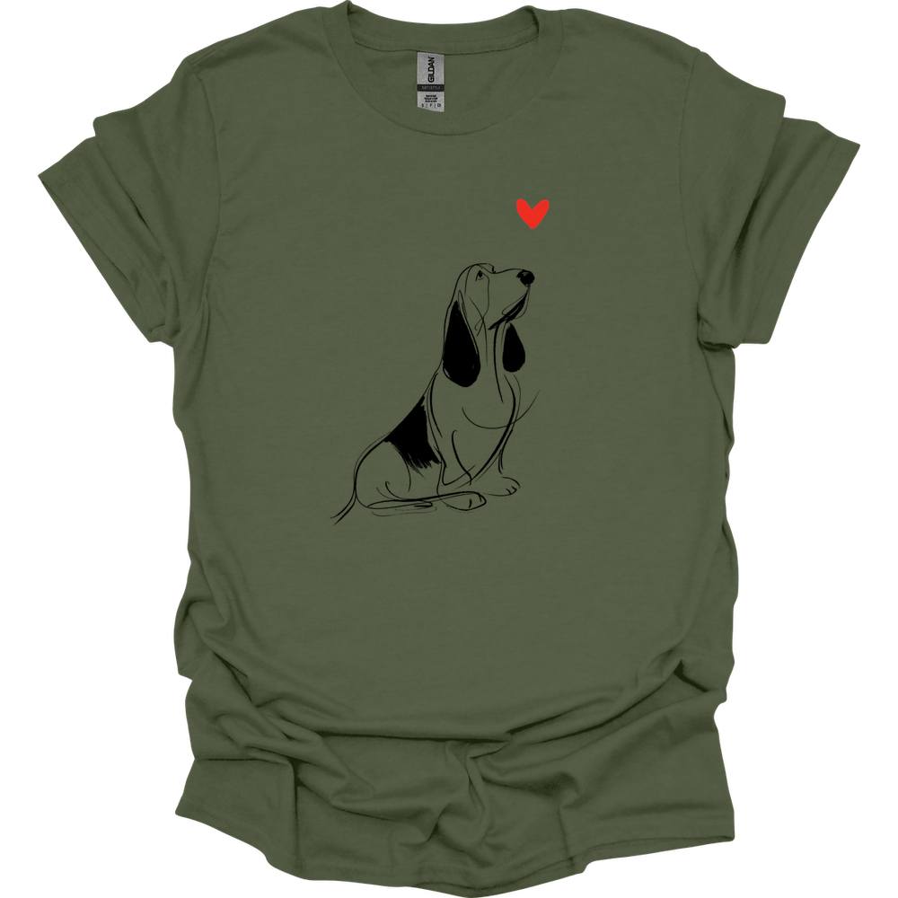 Basset Hound - Sketch Dog T-Shirt - Military Green