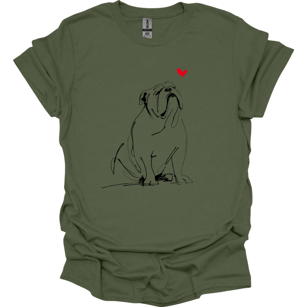 Bulldog - Sketch Dog T-Shirt - Military Green