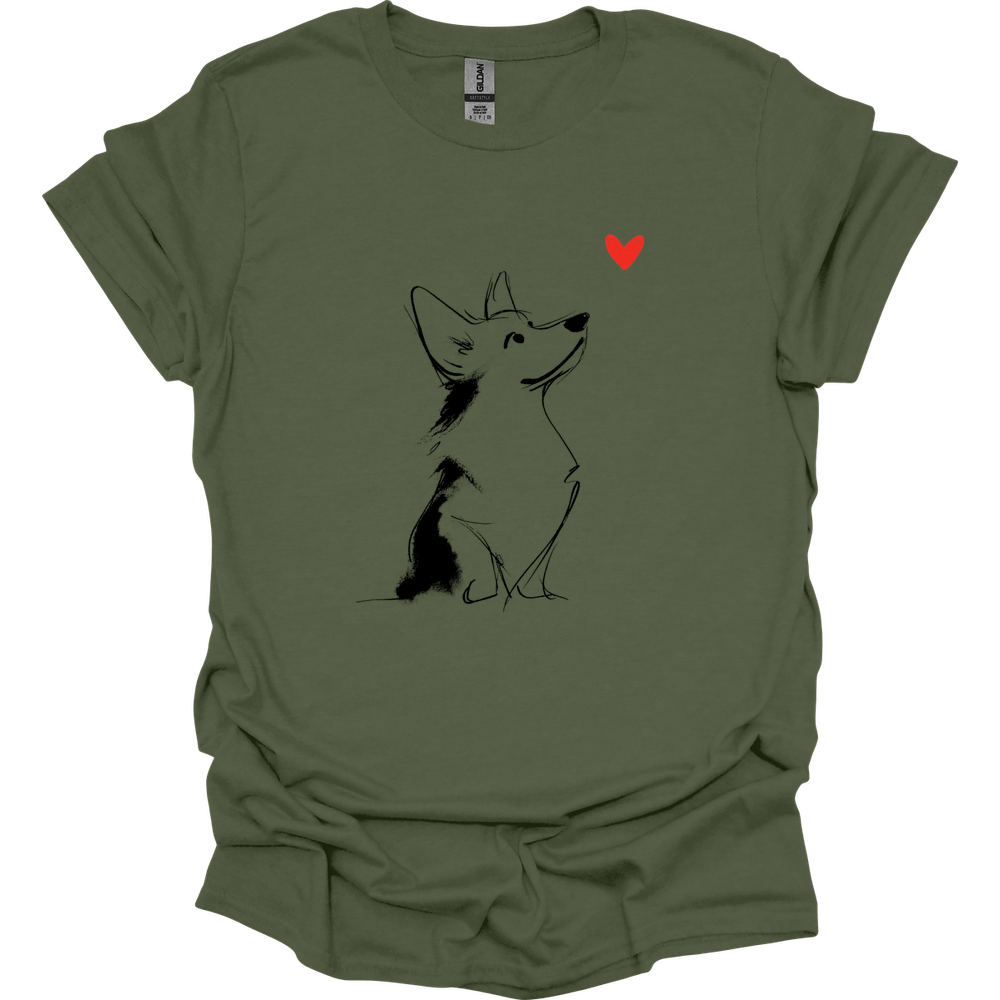 Corgi - Sketch Dog T-Shirt - Military Green