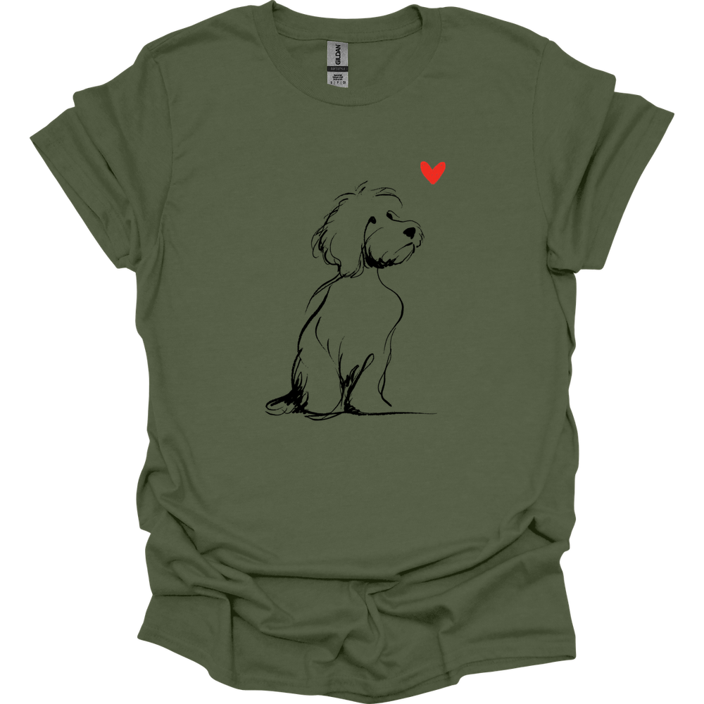 Cavapoo - Sketch Dog T-Shirt - Military Green