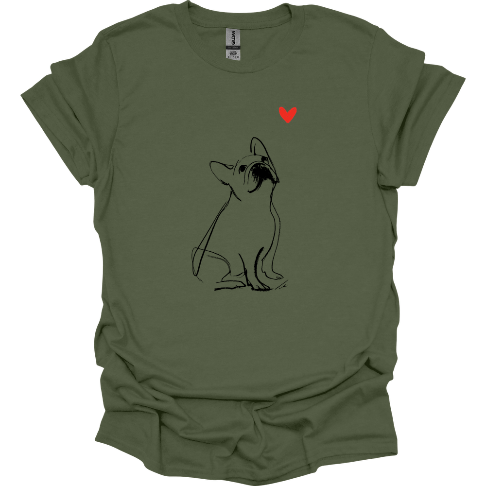 French Bulldog - Sketch Dog T-Shirt - Military Green