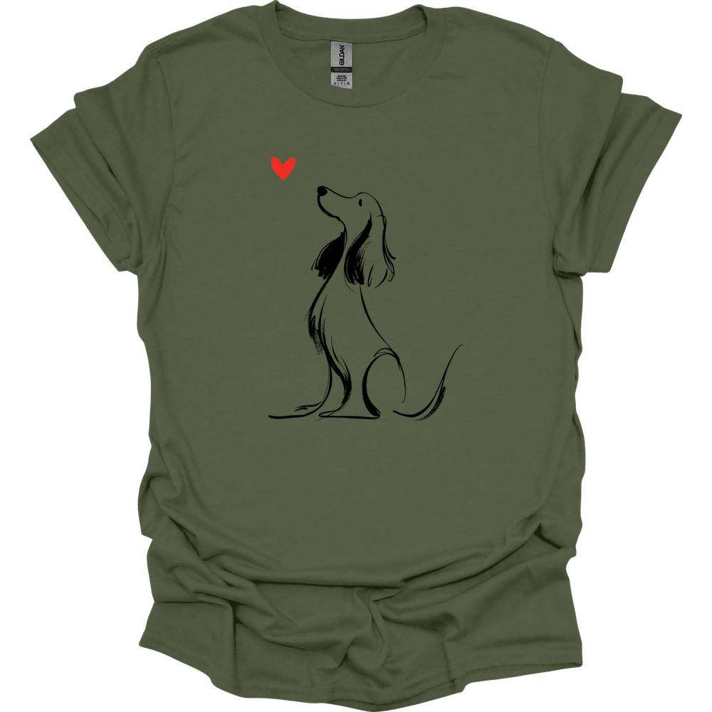 Cocker Spaniel - Sketch Dog T-Shirt - Military Green