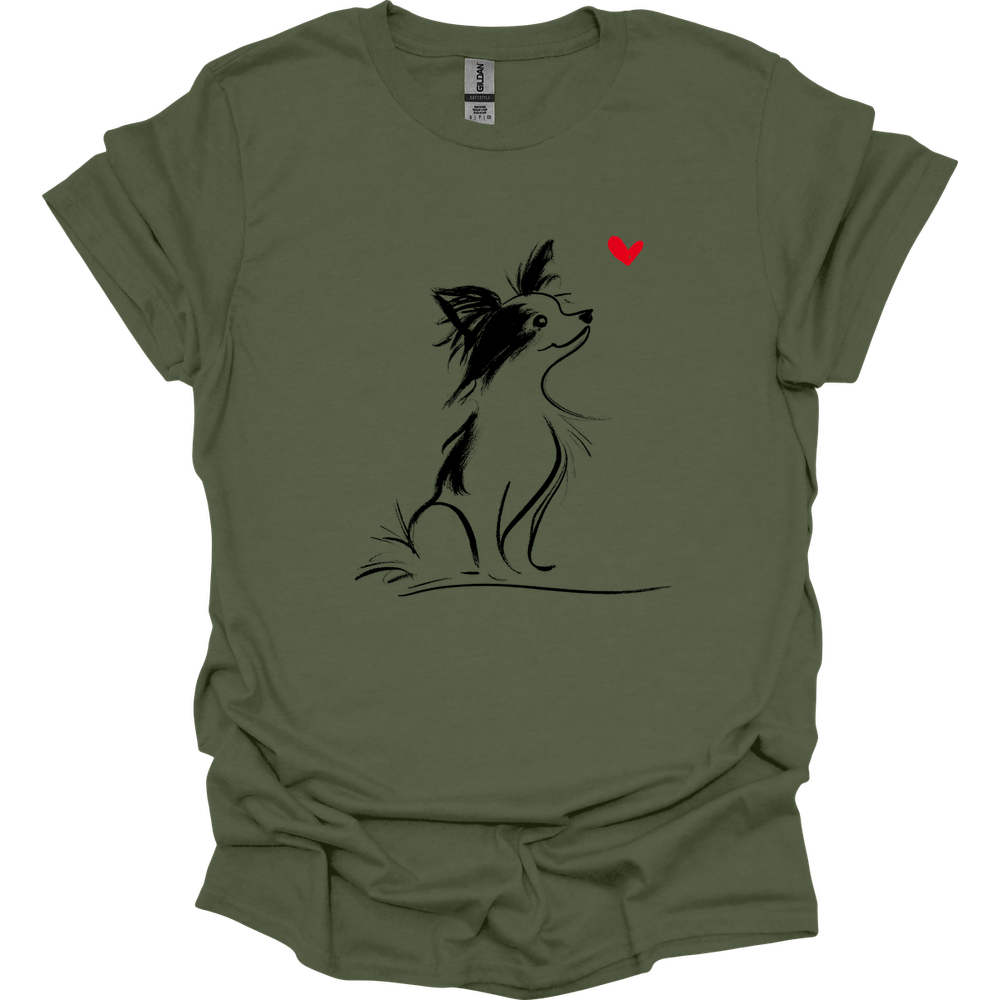Papillon - Sketch Dog T-Shirt - Military Green