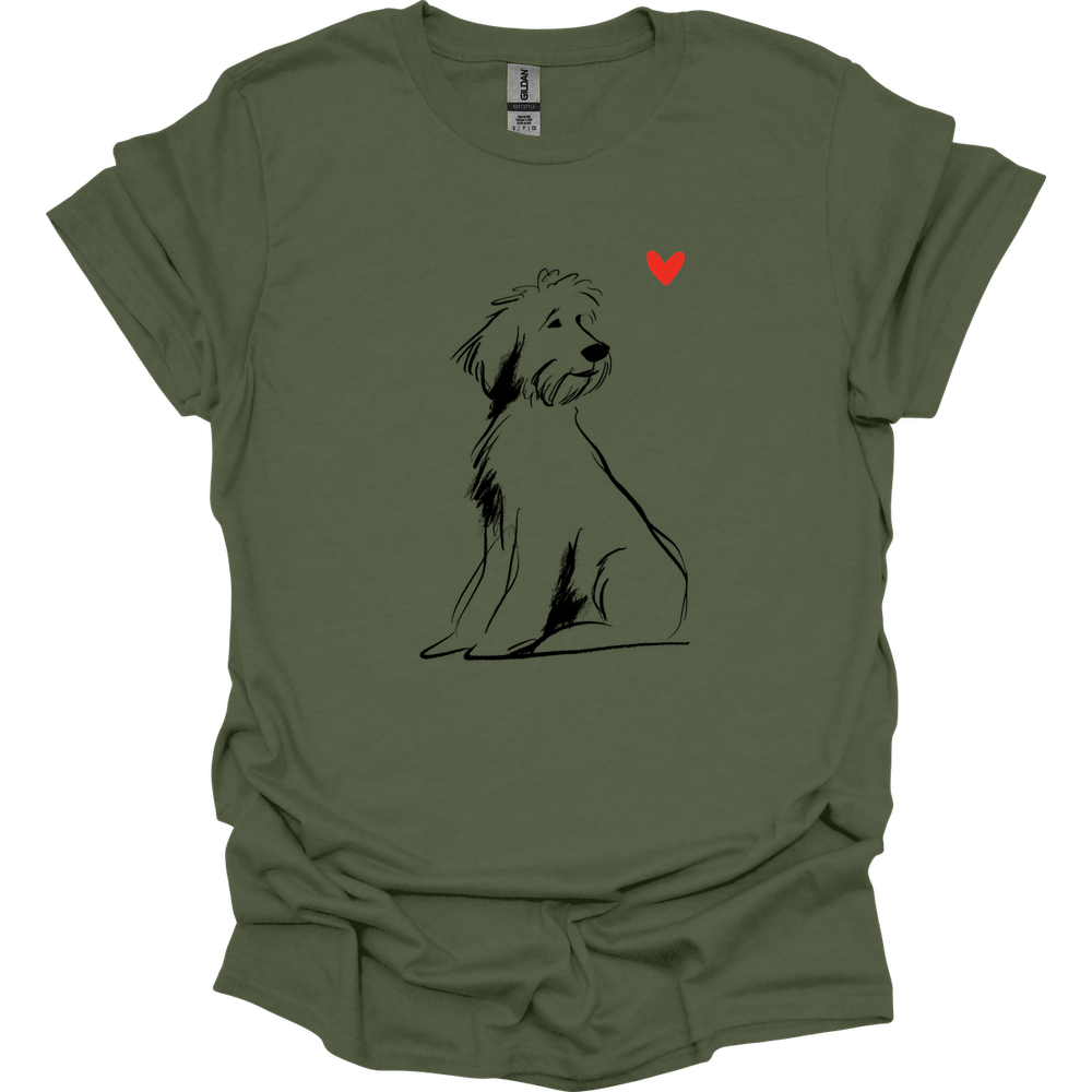 Portuguese Water Dog - Sketch Dog T-Shirt - Military Green