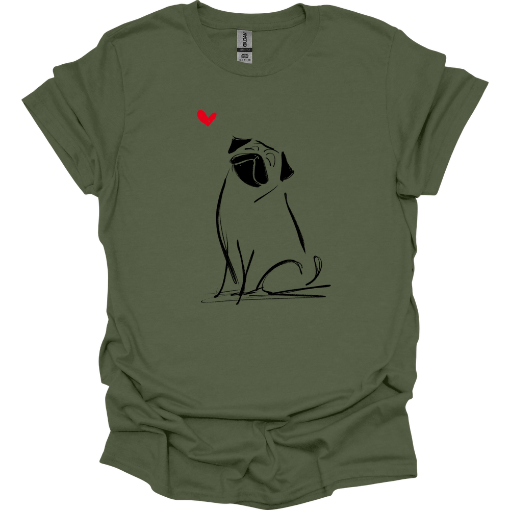 Pug - Sketch Dog T-Shirt - Military Green