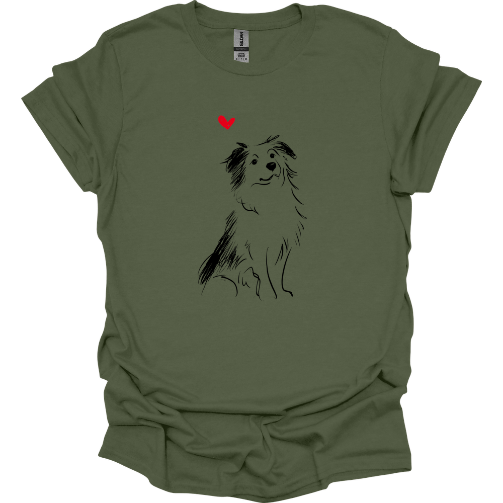 Miniature American Shepherd - Sketch Dog T-Shirt - Military Green