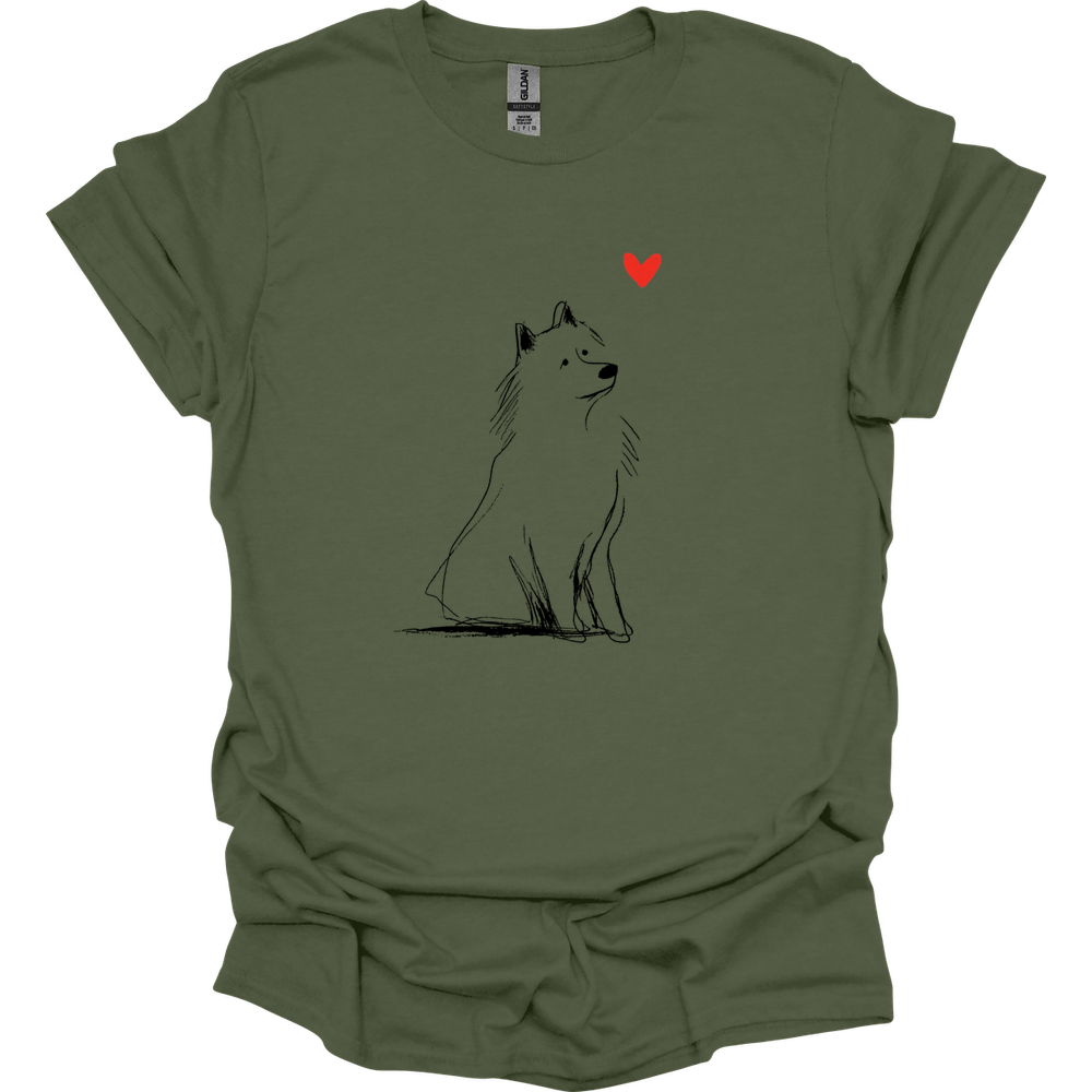 Samoyed - Sketch Dog T-Shirt - Military Green