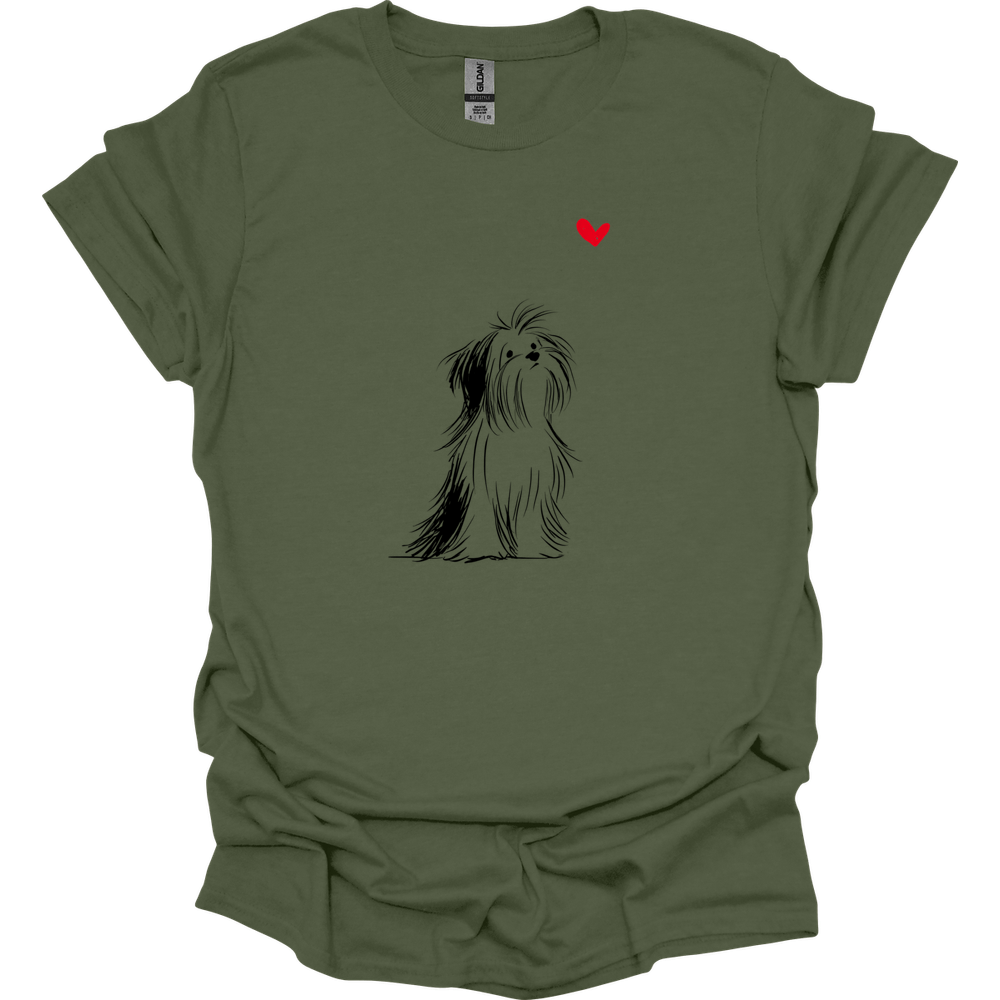 Shih Tzu - Sketch Dog T-Shirt - Military Green