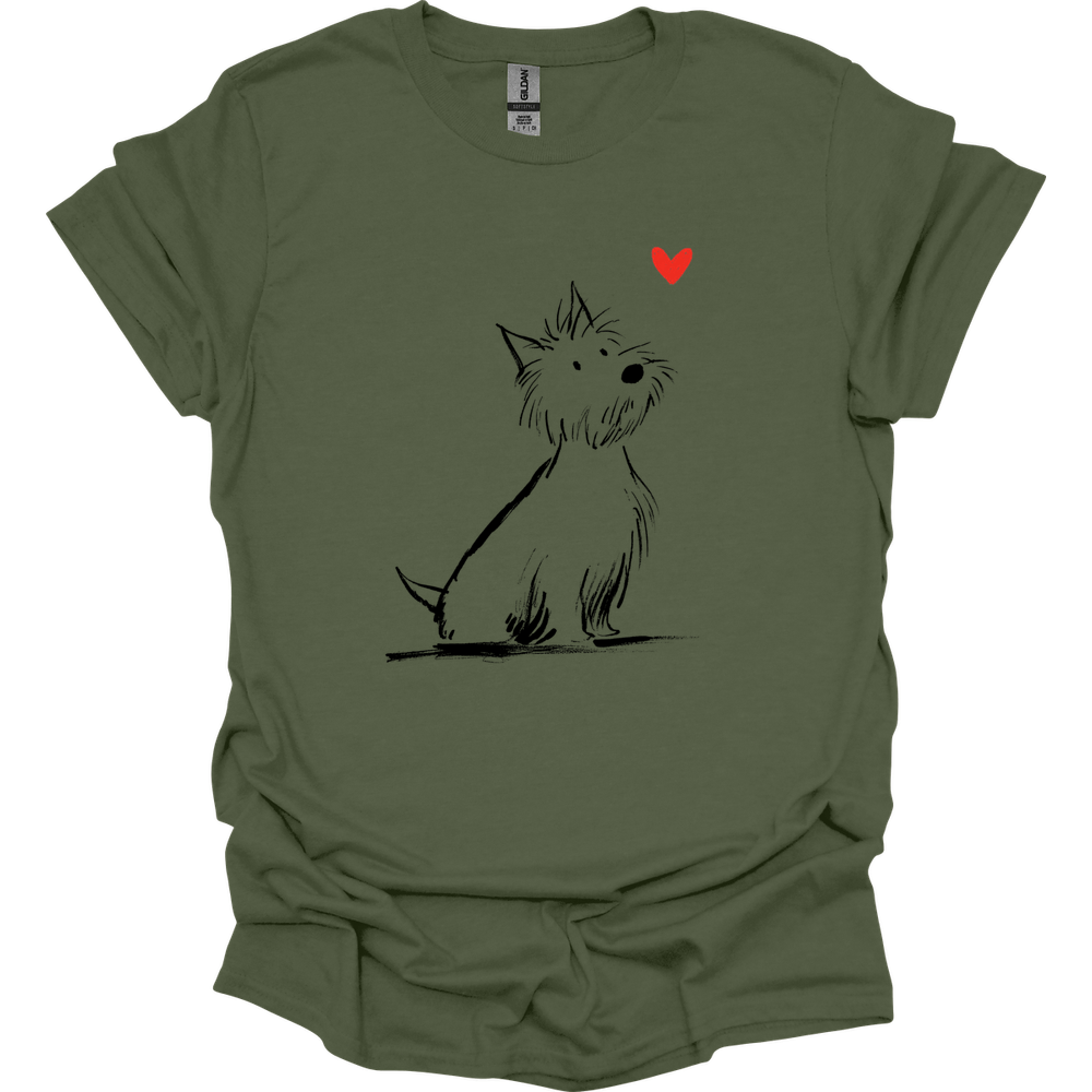 West Highland White Terrier - Sketch Dog T-Shirt - Military Green