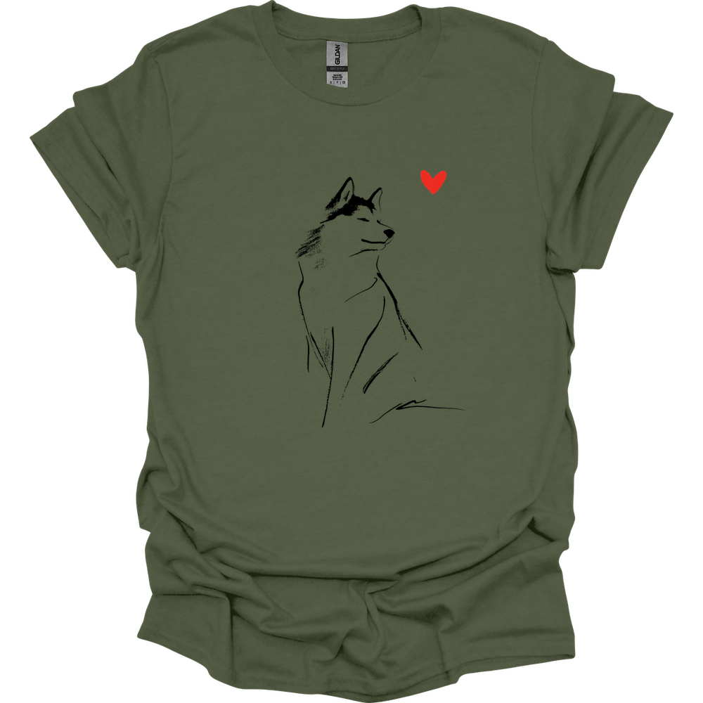 Siberian Husky - Sketch Dog T-Shirt - Military Green