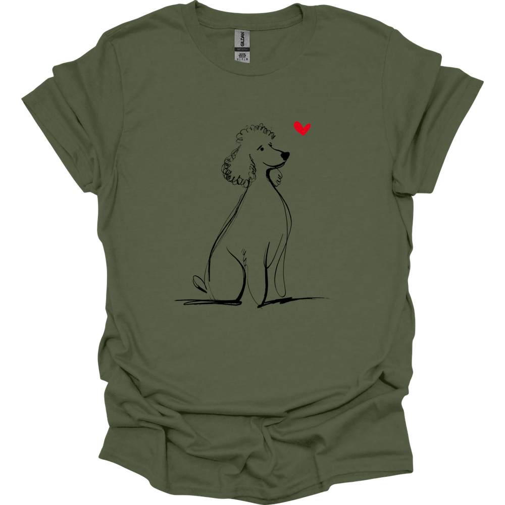 Poodle - Sketch Dog T-Shirt - Military Green