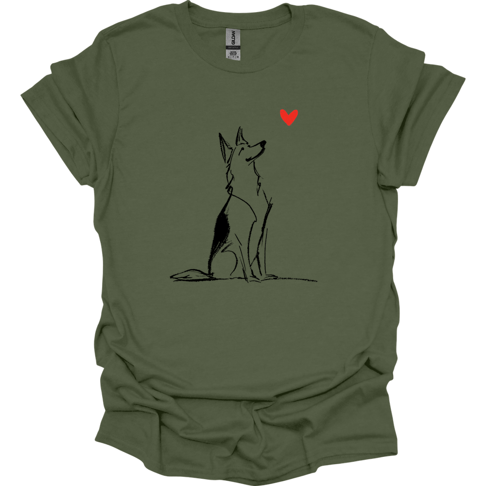 German Shepherd - Sketch Dog T-Shirt - Military Green