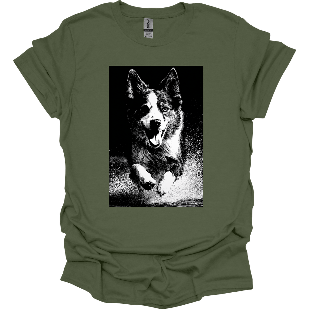 Miniature American Shepherd - Puddle Dog T-Shirt - Military Green