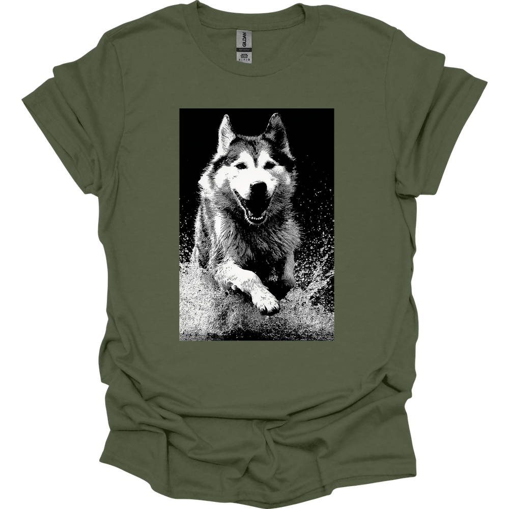 Siberian Husky - Puddle Dog T-Shirt - Military Green