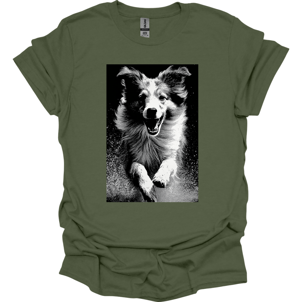 Shetland Sheepdog - Puddle Dog T-Shirt - Military Green