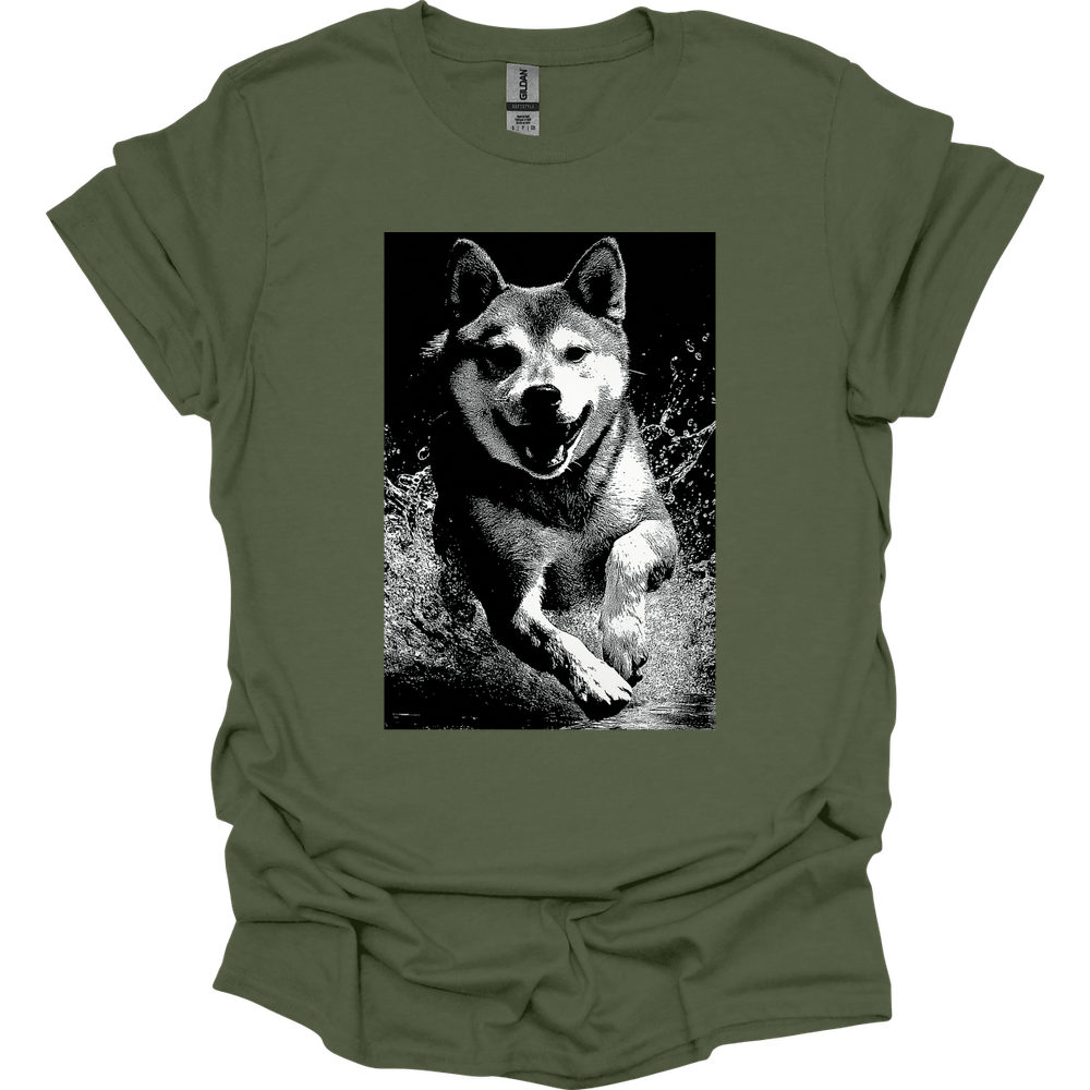 Shiba Inu - Puddle Dog T-Shirt - Military Green