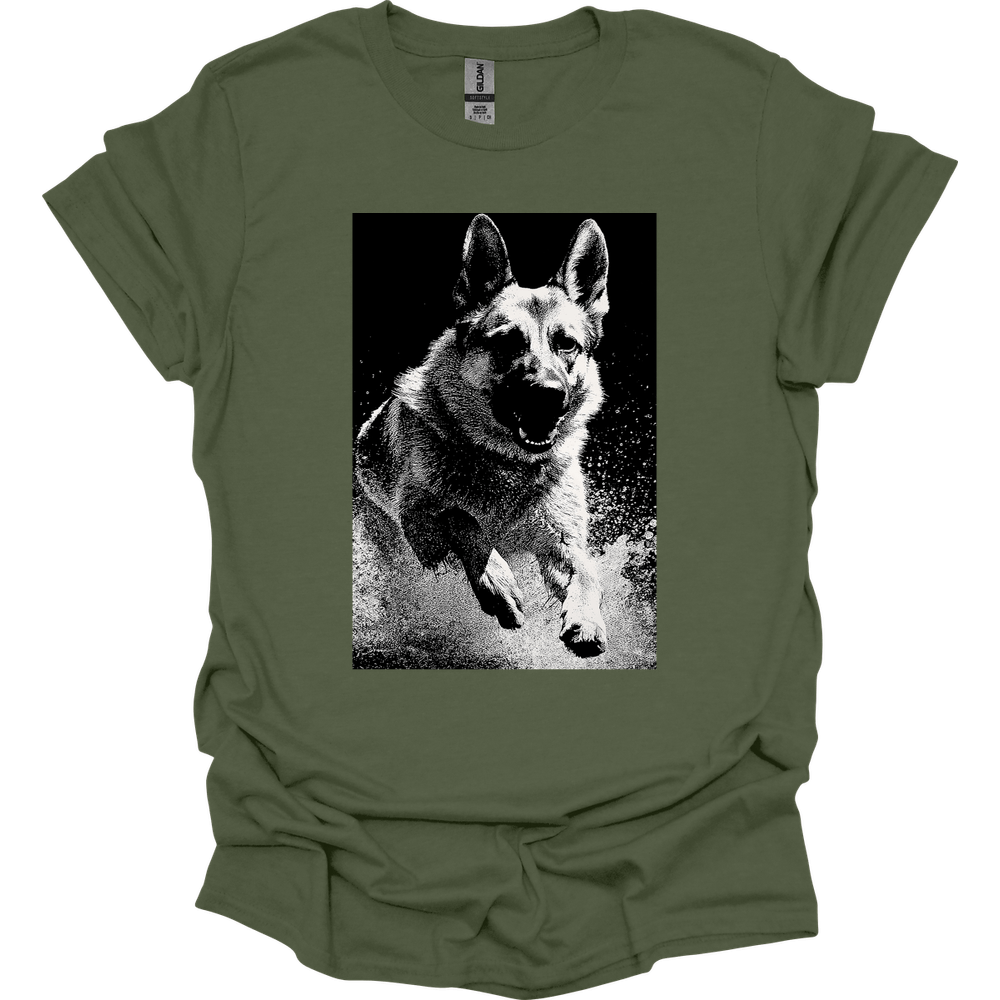 German Shepherd - Puddle Dog T-Shirt - Military Green