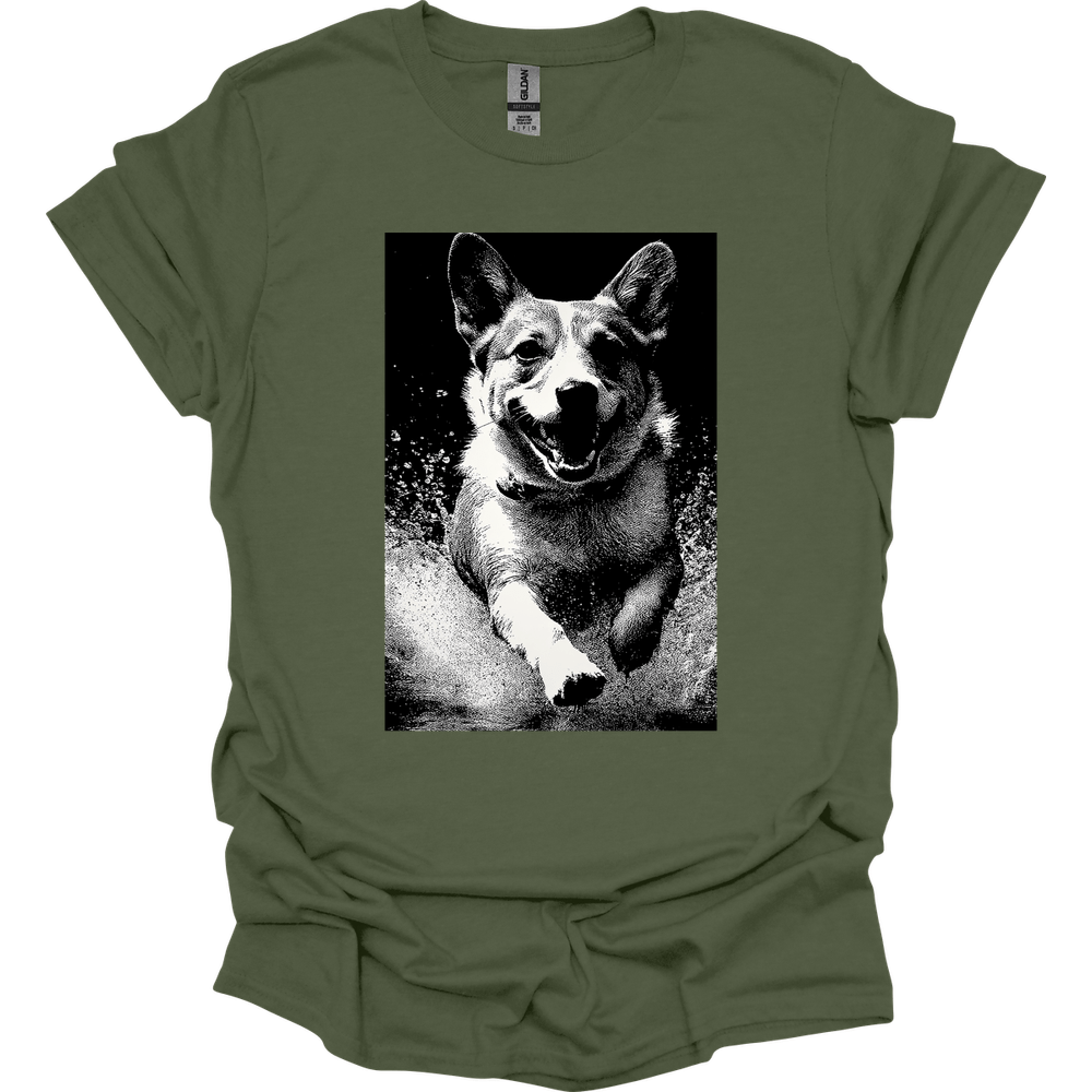Corgi - Puddle Dog T-Shirt - Military Green