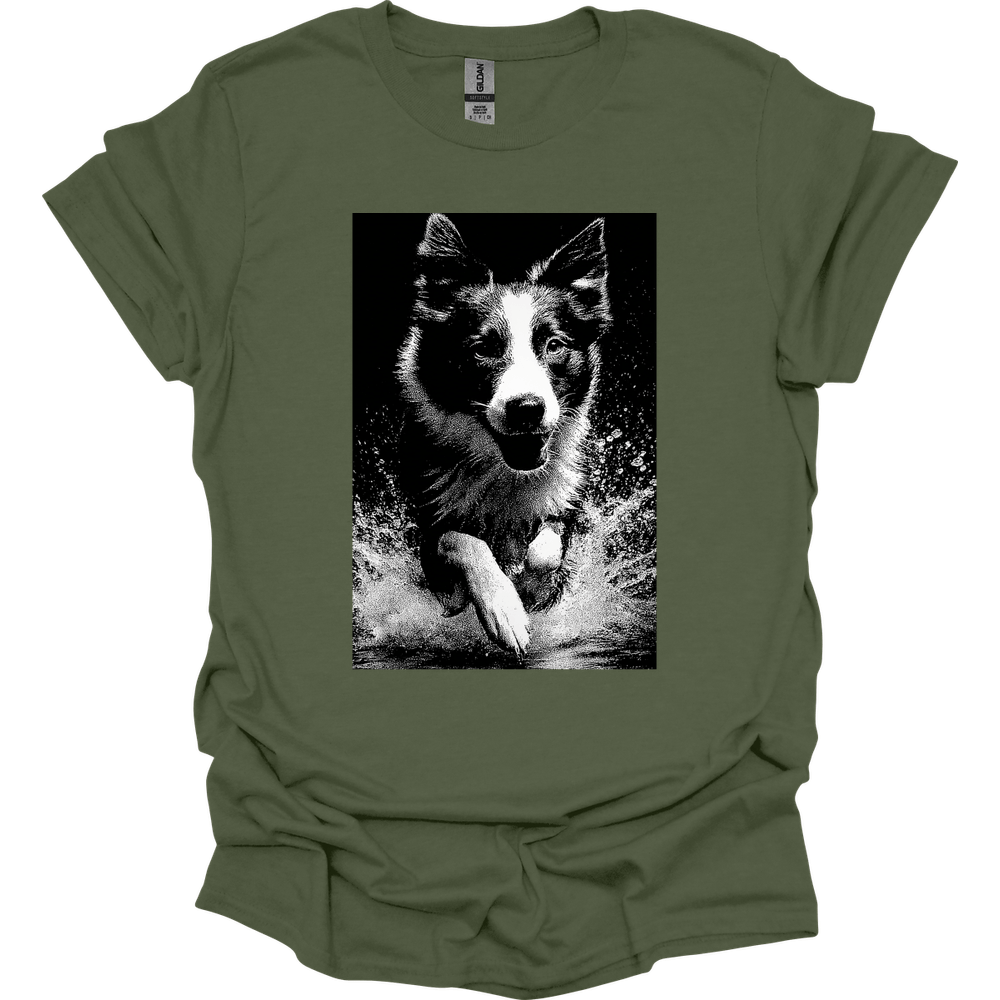 Border Collie - Puddle Dog T-Shirt - Military Green