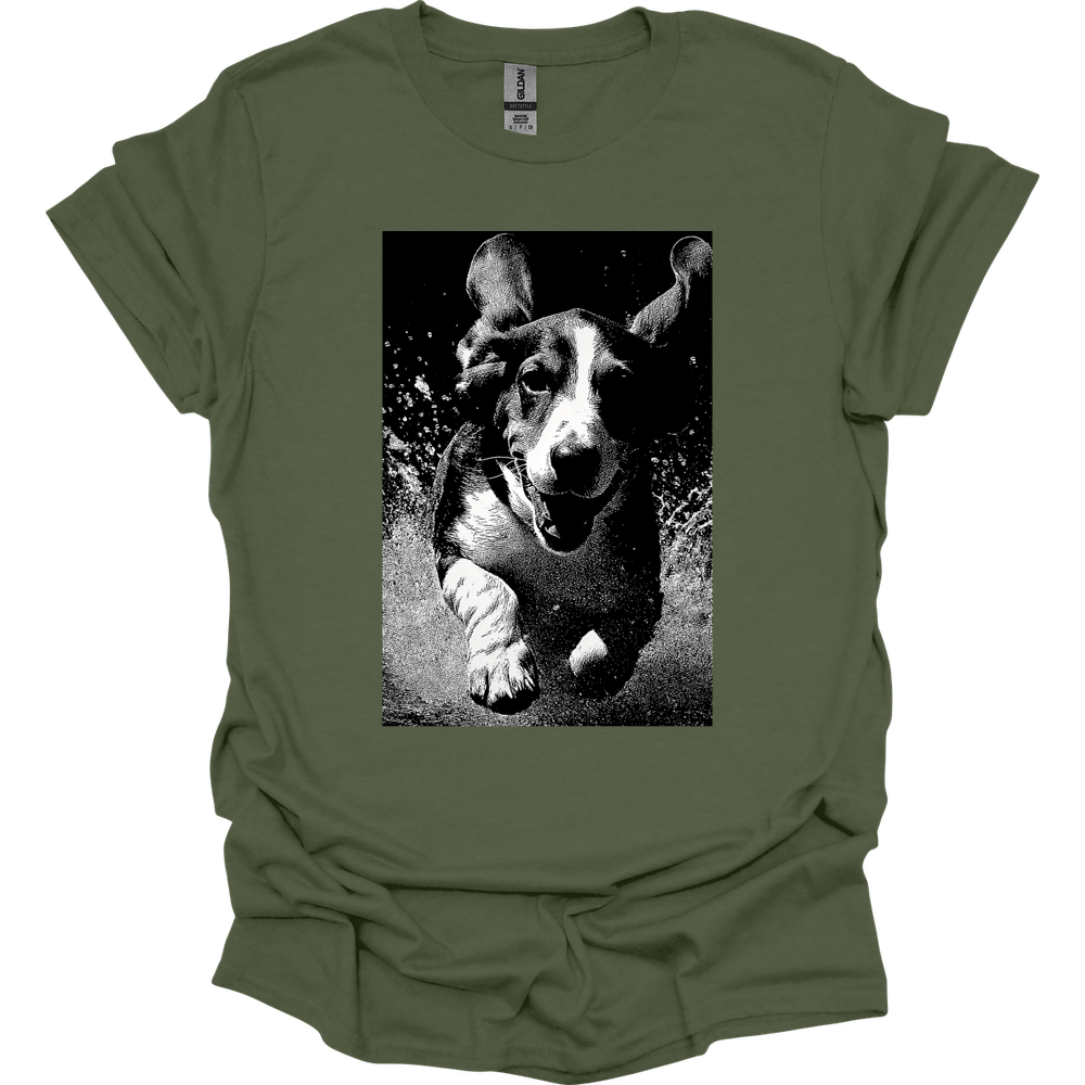 Basset Hound - Puddle Dog T-Shirt - Military Green
