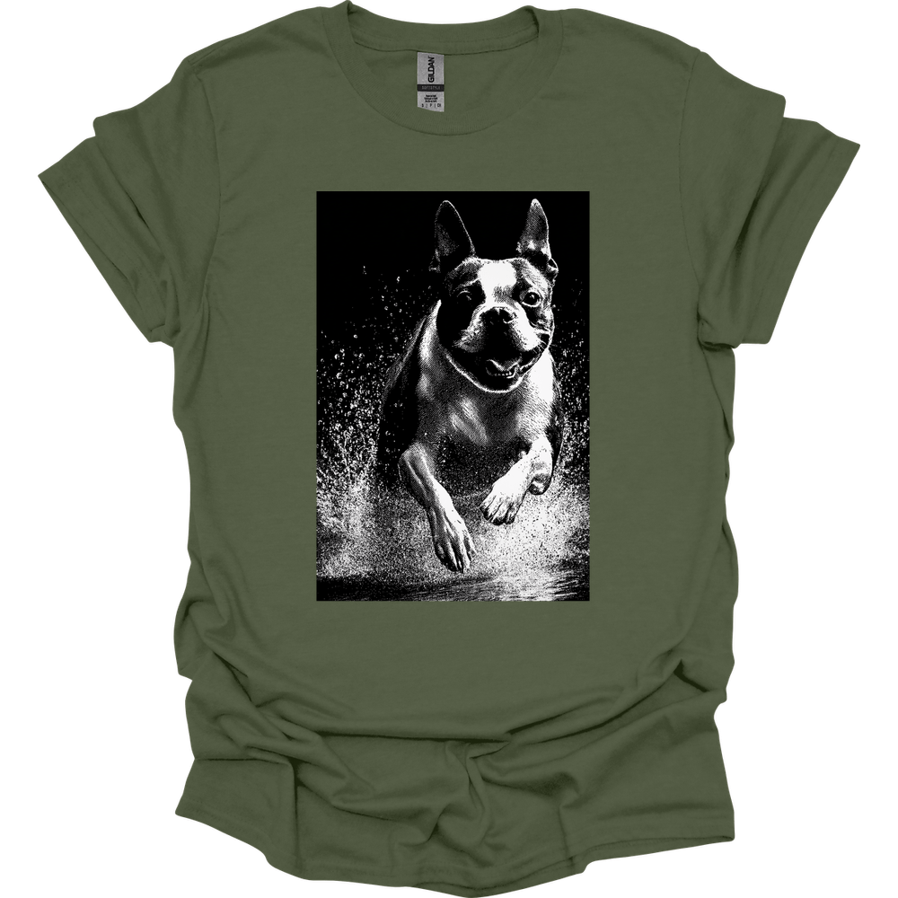 Boston Terrier - Puddle Dog T-Shirt - Military Green