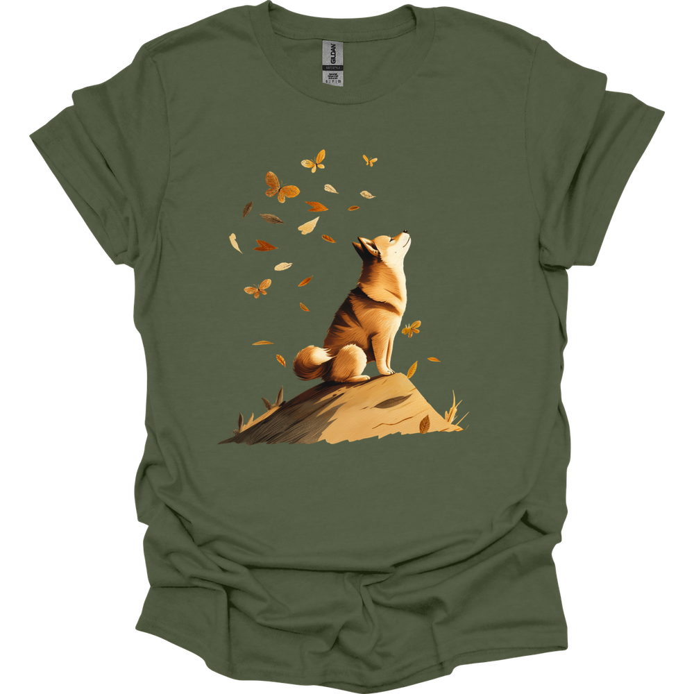 Shiba Inu - Fall Dog T-Shirt - Military Green