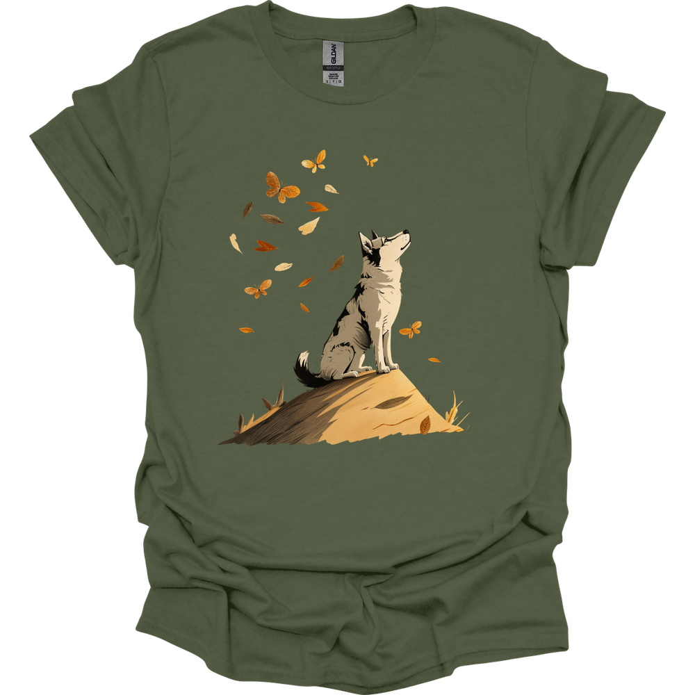 Siberian Husky - Fall Dog T-Shirt - Military Green