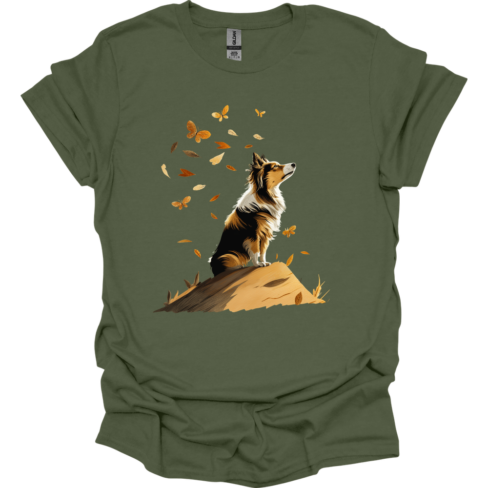 Shetland Sheepdog - Fall Dog T-Shirt - Military Green