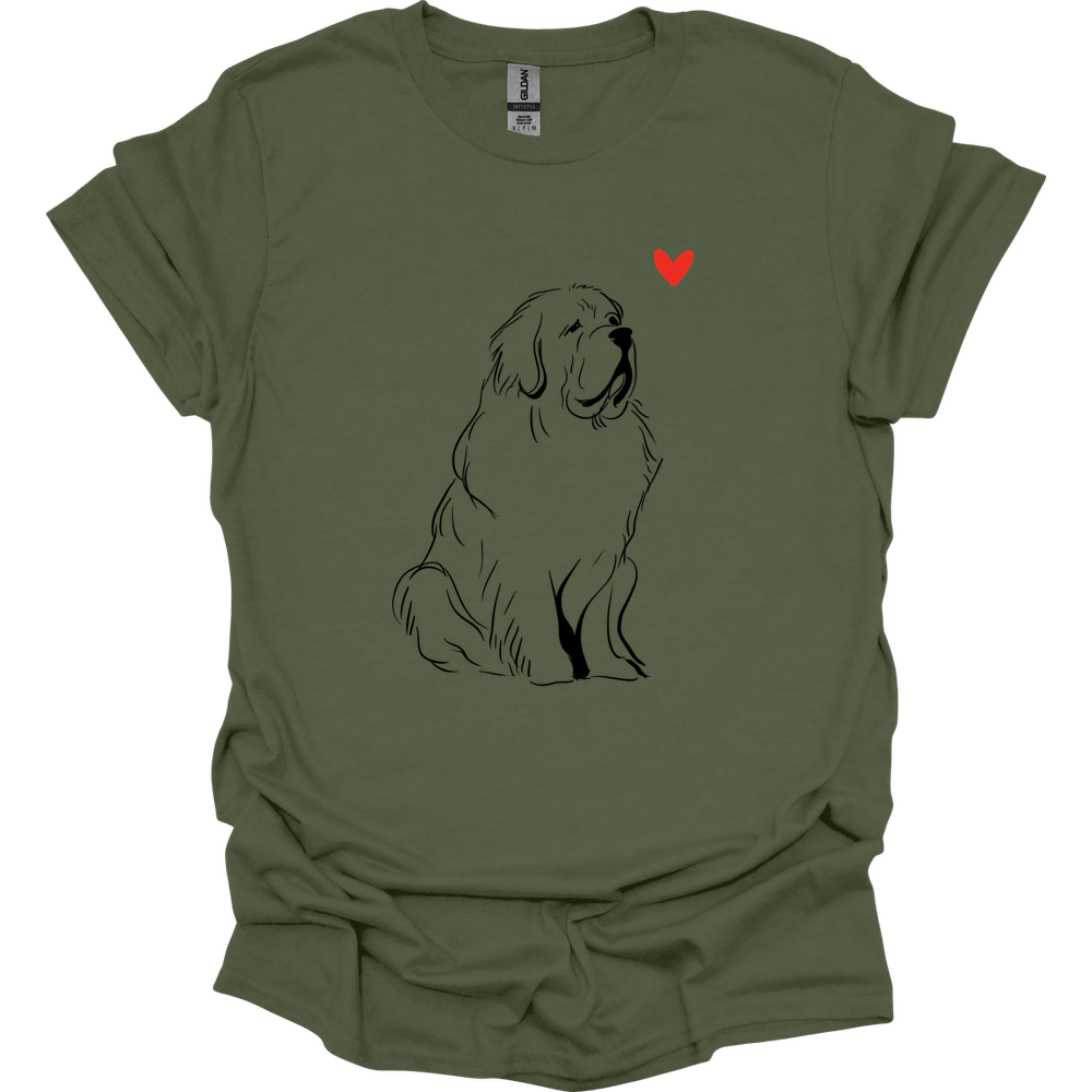 Newfoundland - Sketch Dog T-Shirt - Military Green