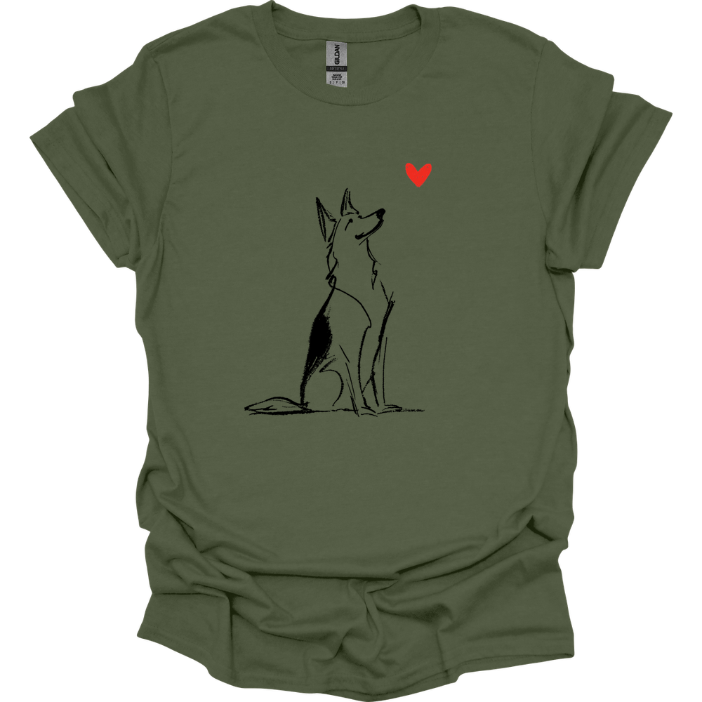 German Shepherd - Sketch Dog T-Shirt - Military Green