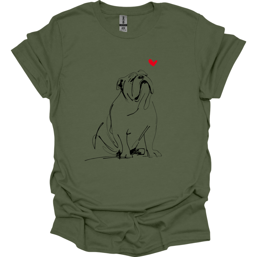 Bulldog - Sketch Dog T-Shirt - Military Green
